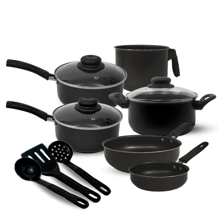 Jogo de Panelas Kit Antiaderente Tampa Vidro Teflon (FRETE GRÁTIS + BRINDE + DESCONTO até 23:59)